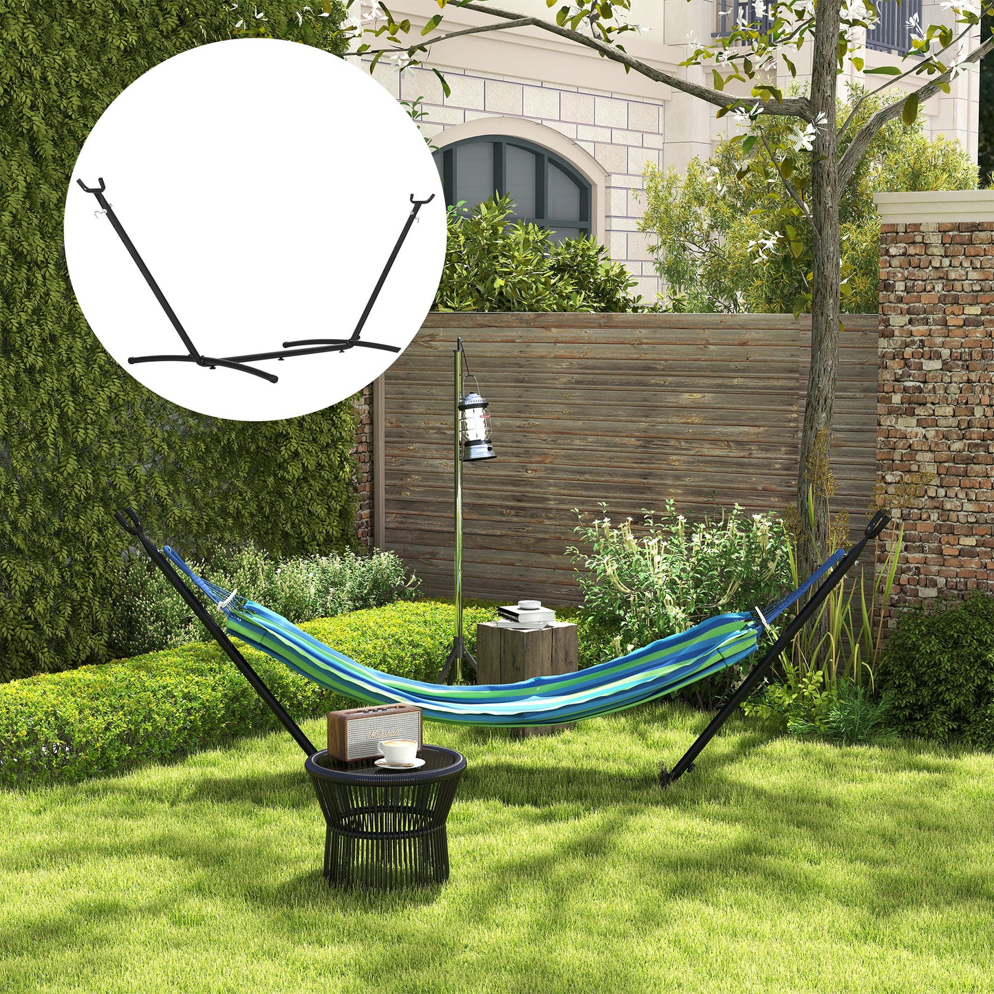 9.5'L Adjustable Hammock Stand Only, Heavy Duty Universal Garden Outdoor Camping Picnic Sun Bed Swing Metal Frame w/ Six Holes to Adjust, Black