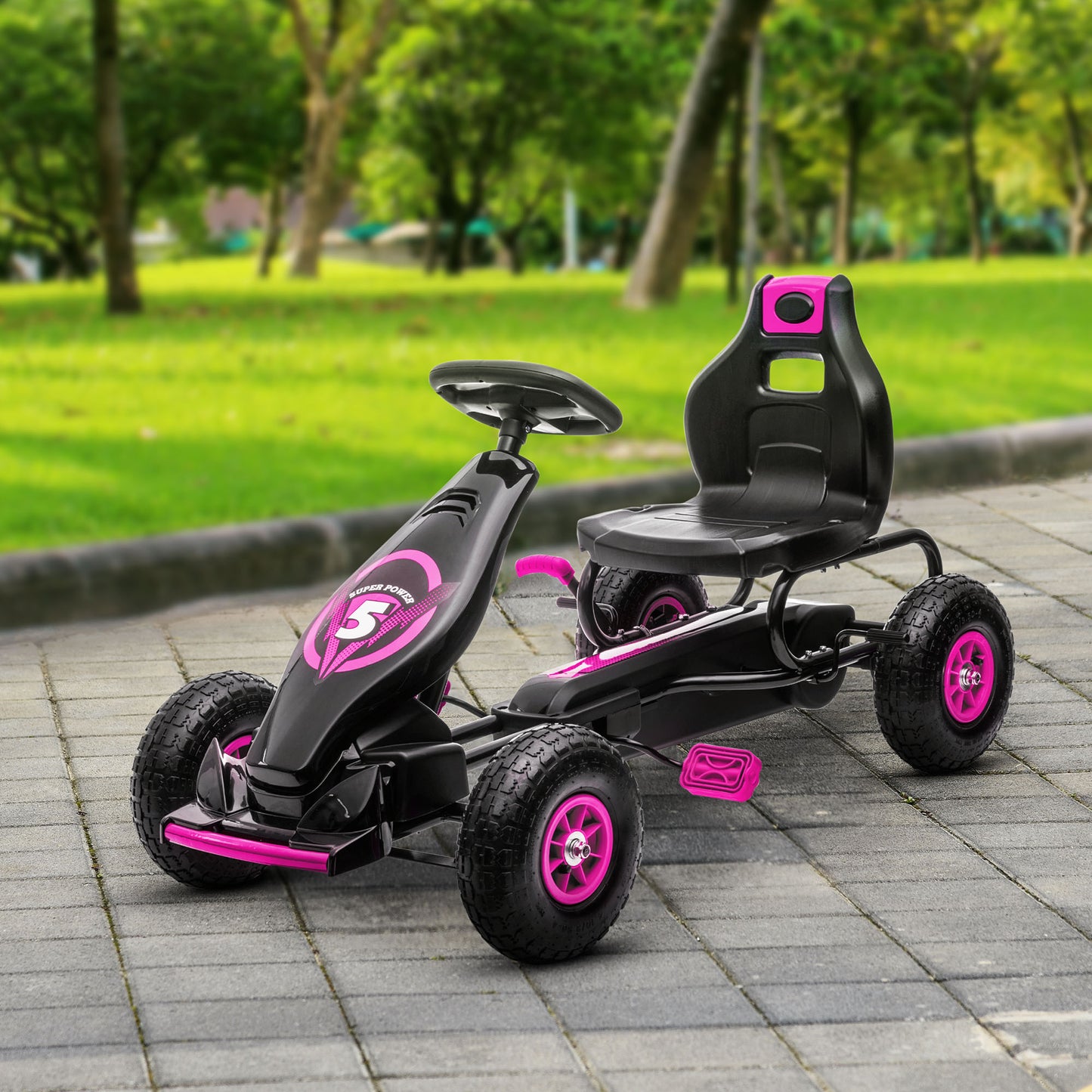 Aosom Pedal Go Kart w/ Adjustable Seat, Rubber Wheels Shock Absorb, Pink