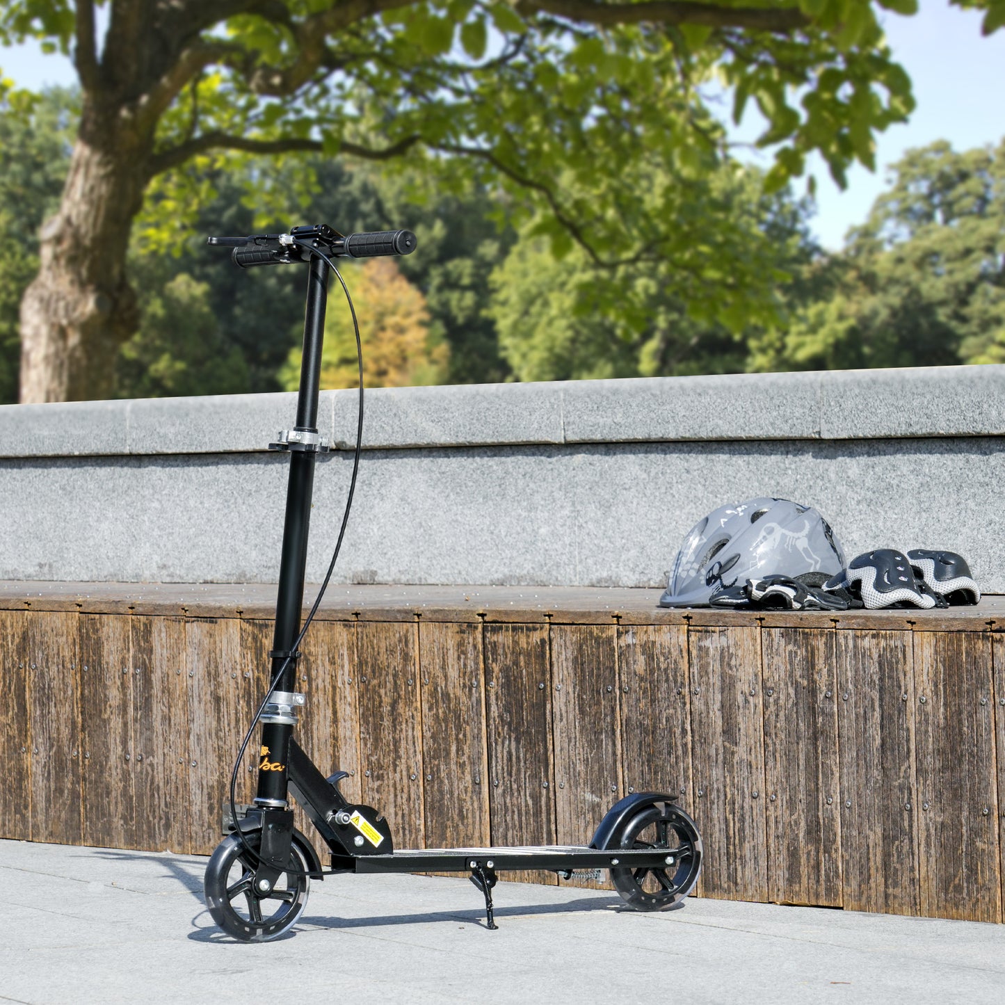 Qaba Scooter for Kids Ages 3-8 with Light Up Wheels, Adjustable Handlebar, Rear Brake & Handbrake for Girls and Boys, Black
