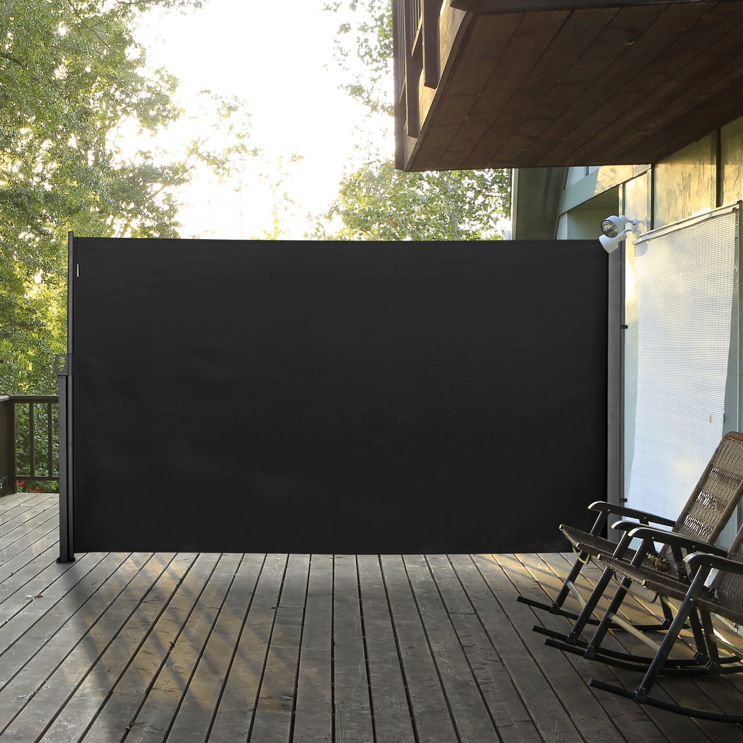 118" x 71" Outdoor Folding Privacy Screen Retractable Side Awning Patio with Resistance to UV Rays and Wind Black