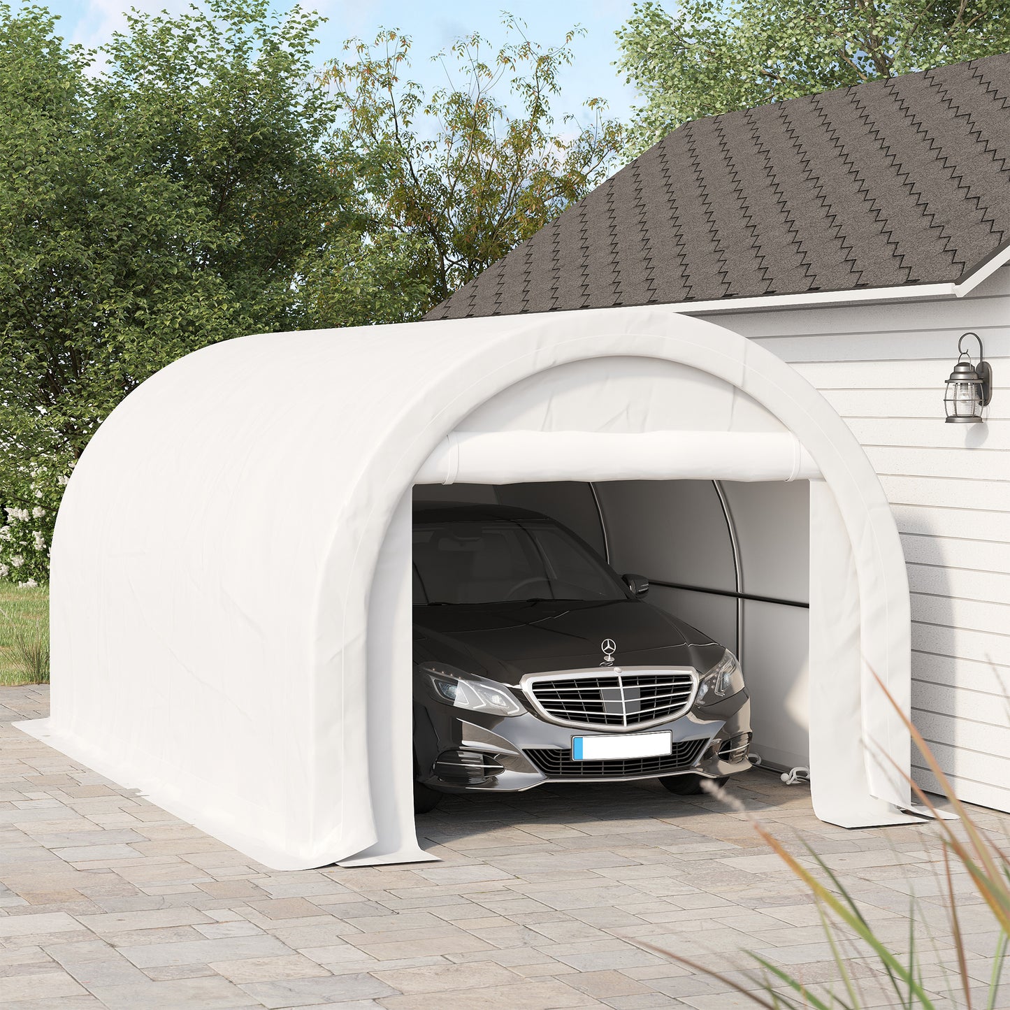 10' x 16' Heavy Duty Portable Carport Tent with Zippered Door, PE Cover for Car, Boat, Motorcycle, Bike, White