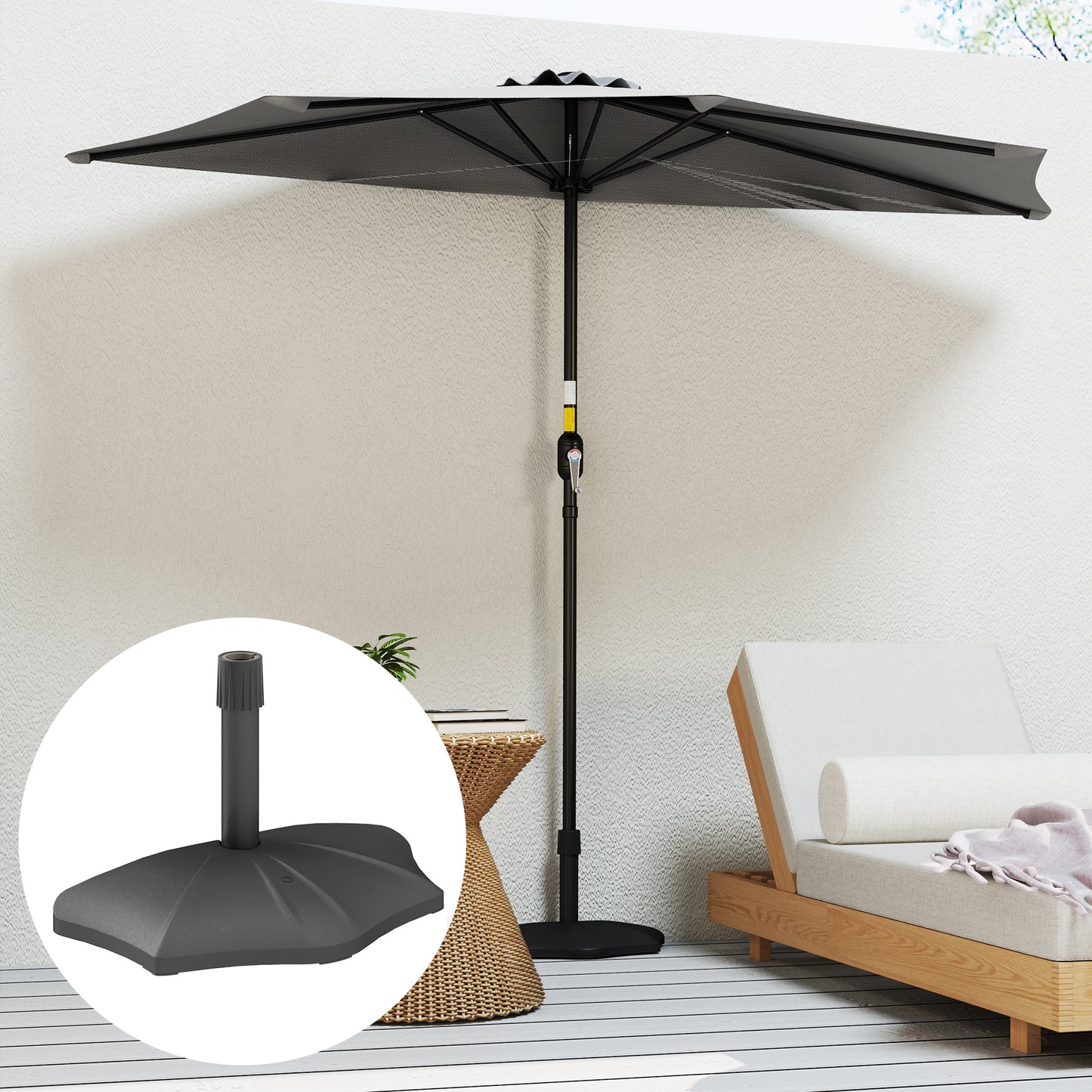 28 lbs Concrete Half Patio Umbrella Base Stand, Patio Umbrella Stand for 1.26"/1.34"/1.5" Umbrella Poles, Half Umbrella Base for Outdoor, Lawn, Poolside, Black