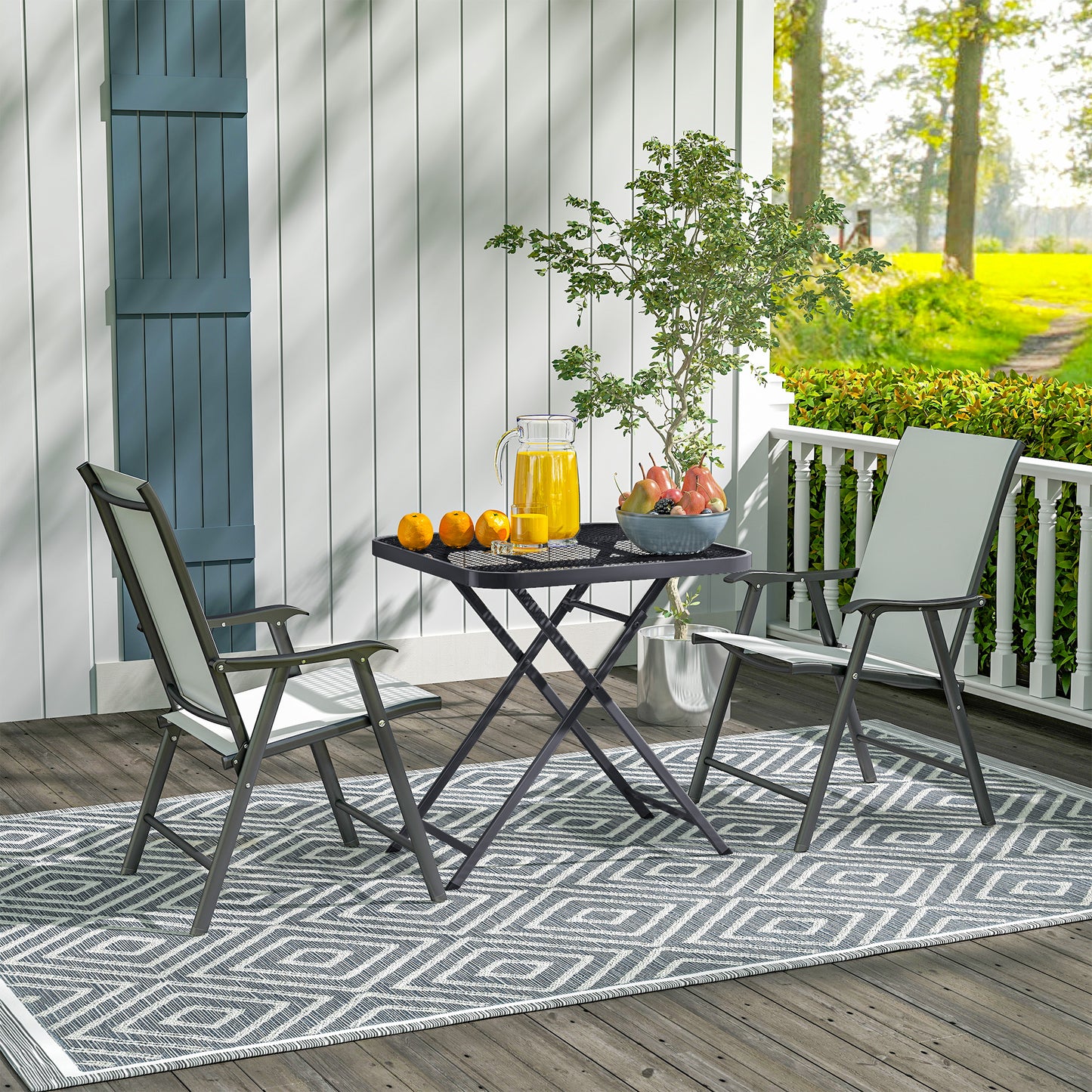27.5" Square Outdoor Patio Table, Outdoor Folding Table with Grid Rattan-Like Top for Camping, Picnic, Black