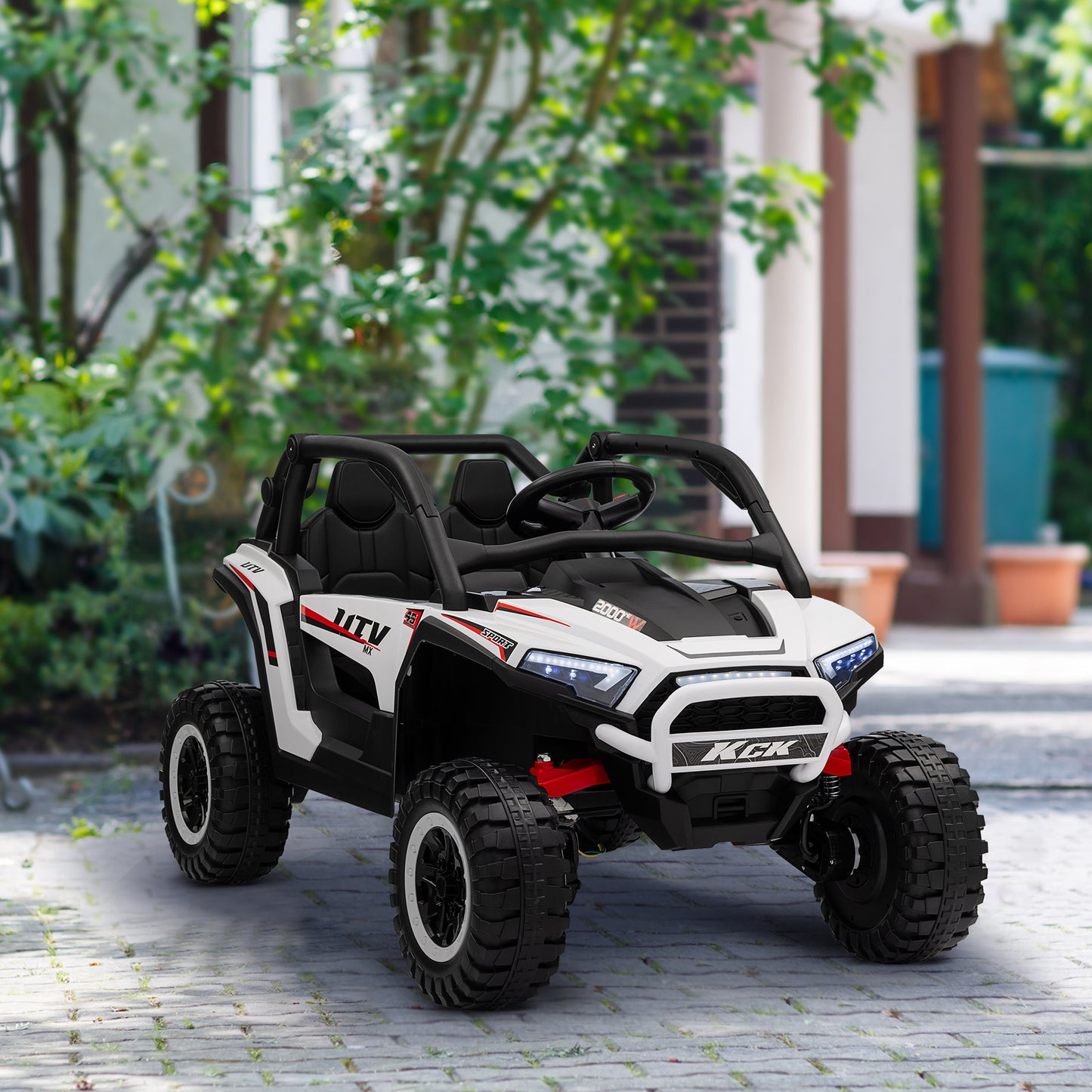 Qaba 2 Seater 24V 7AH Ride on Truck, Electric Car for Kids with Spring Suspension, Remote Lights, Horn, Music, White