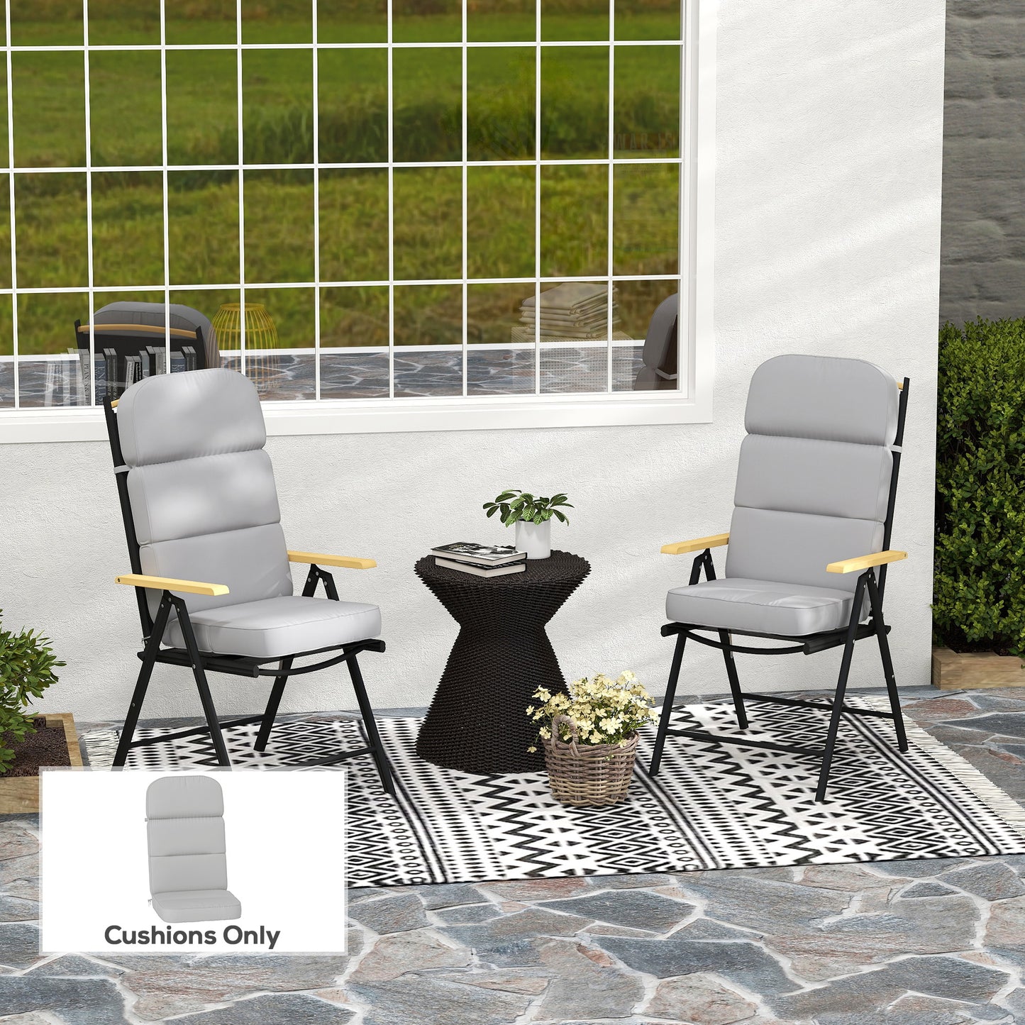 Outdoor Seat Cushion with Back, Outdoor Chair Cushion with Ties and Adjustable Strap, UPF 20+Non-Slip Patio Cushion Replacement for Outdoor Chair, Light Grey