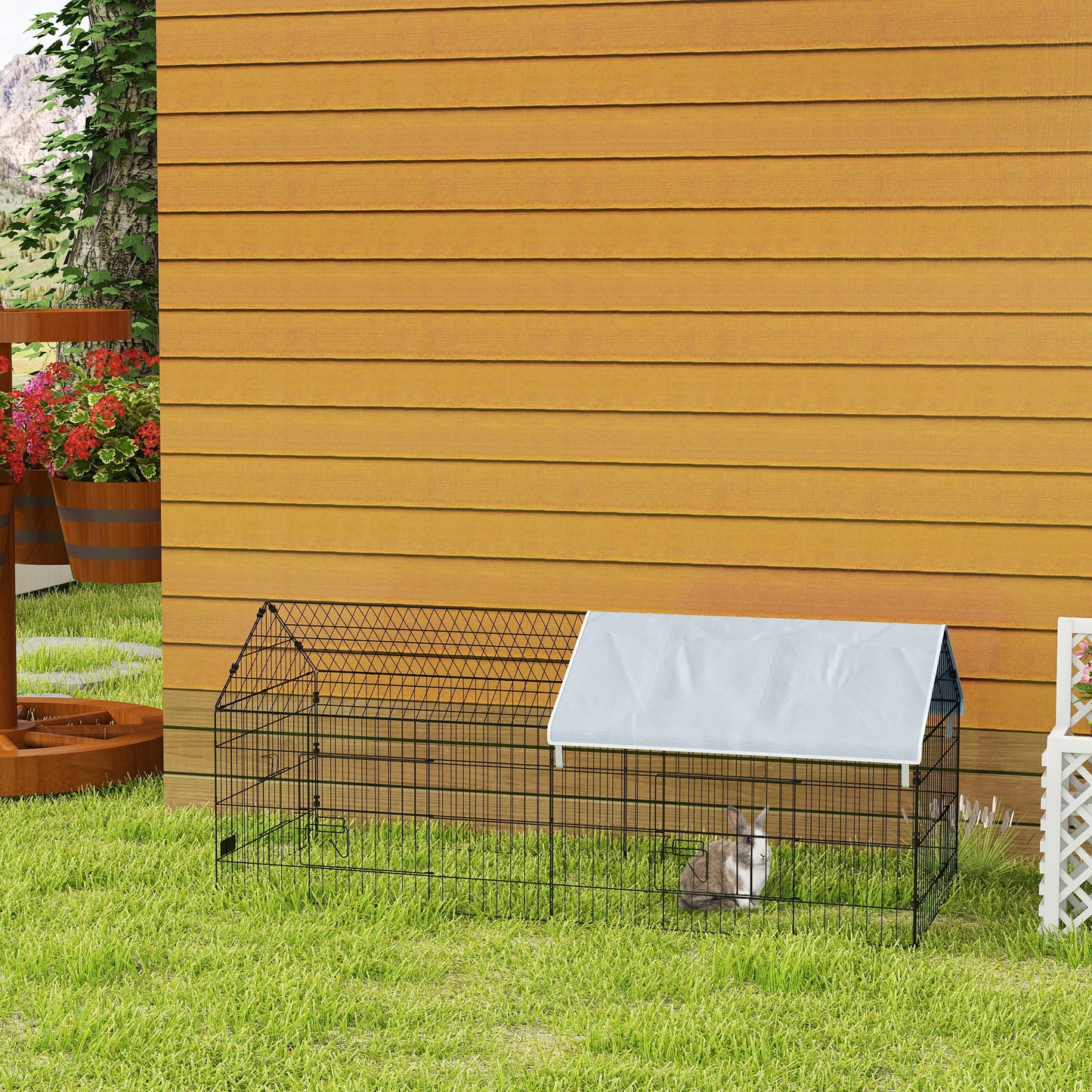 73" Small Animal Cage with Roof, Indoor/Outdoor Use, for Chicken, Rabbits, Chinchillas, Silver