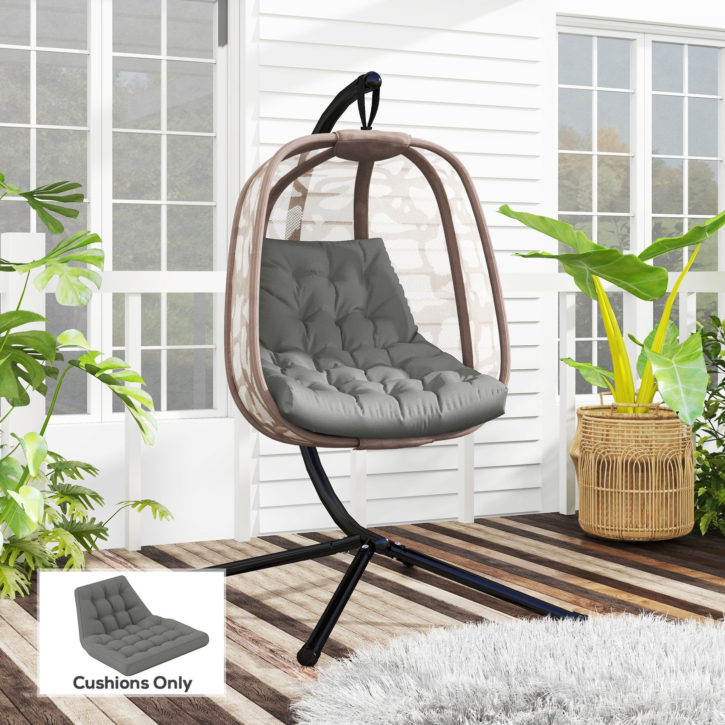 Outdoor Swing Cushion, Tufted Patio Cushion Replacement for Garden Chair Egg Chair, Indoor Outdoor Seat Cushion, Grey