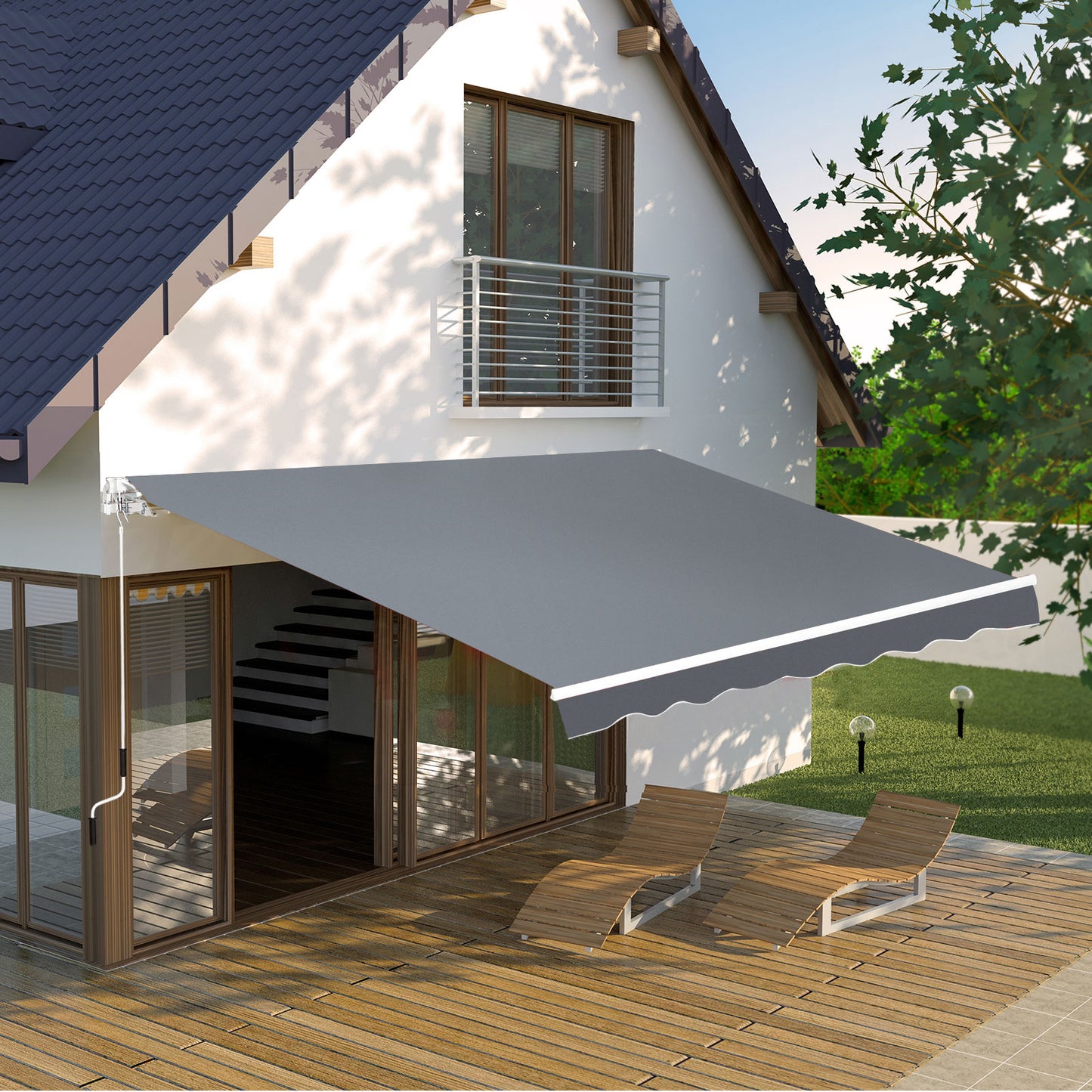8' x 7' Retractable Awning, Patio Awnings, Sunshade Shelter with 280 g/m² UV & Water-Resistant Fabric and Aluminum Frame for Deck, Balcony, Yard, Grey