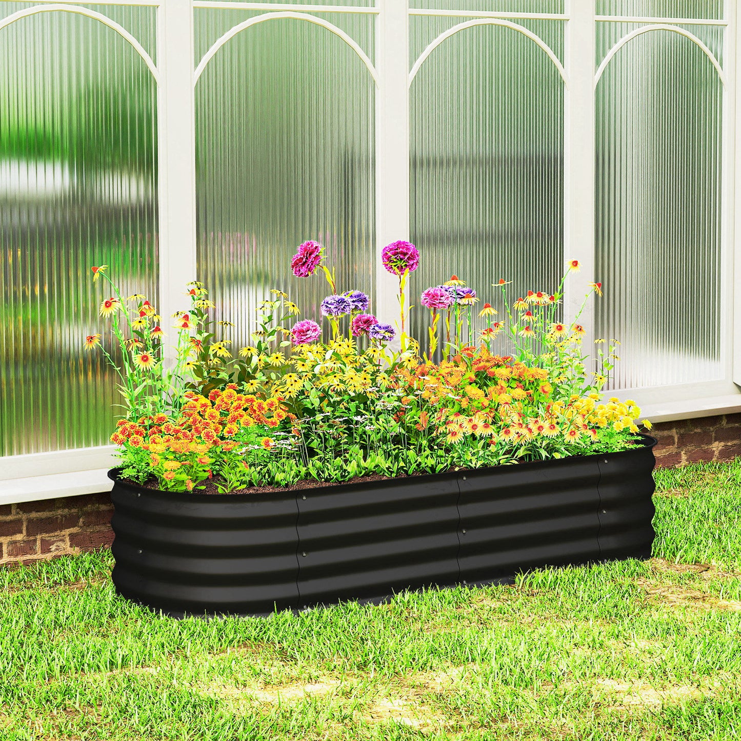 4.9 x 2 x 1ft Galvanized Raised Garden Bed Kit, Metal Planter Box with Safety Edging, Black