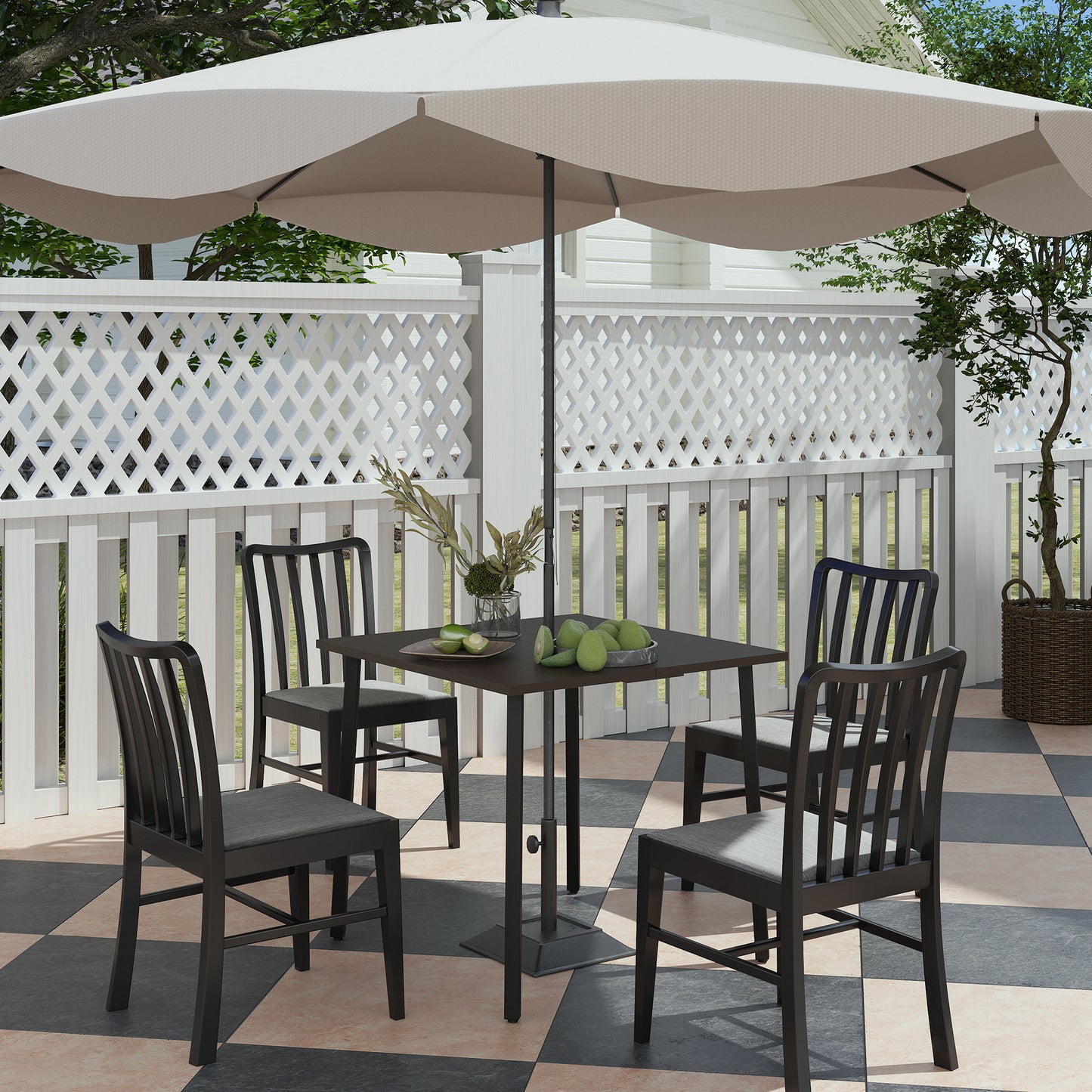 Patio Dining Table with Umbrella Hole for 4 People, Aluminium Legs, for Backyard Lawn Balcony, 31.5" x 31.5", Brown
