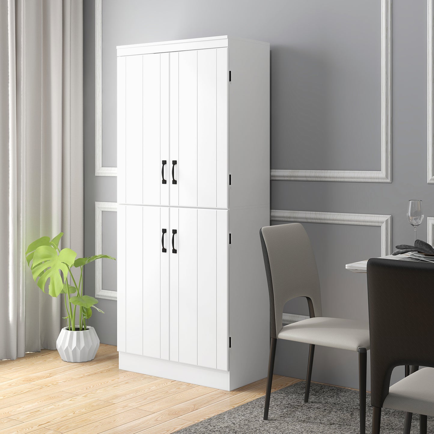 70" 4-Door Storage Cabinet, Freestanding Pantry Cabinet with Adjustable Shelves for Living Room, White