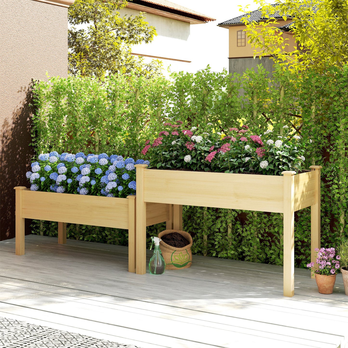 2 Tiers Wood Plant Raised Bed Flower Vegetable Herb Grow Box Stand Garden Step Planter Stand Free Combination Natural