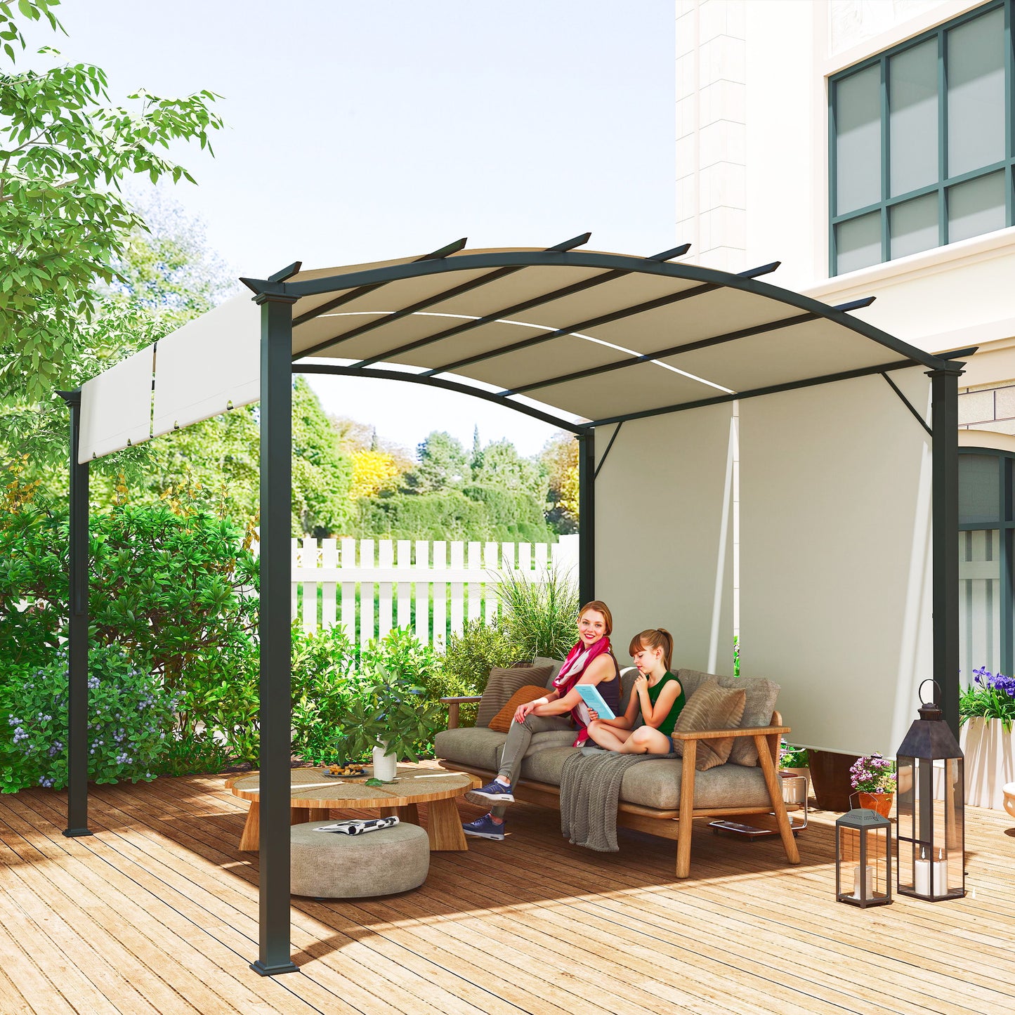 11' x 11' Retractable Pergola Canopy for Patio, Backyard, Beige