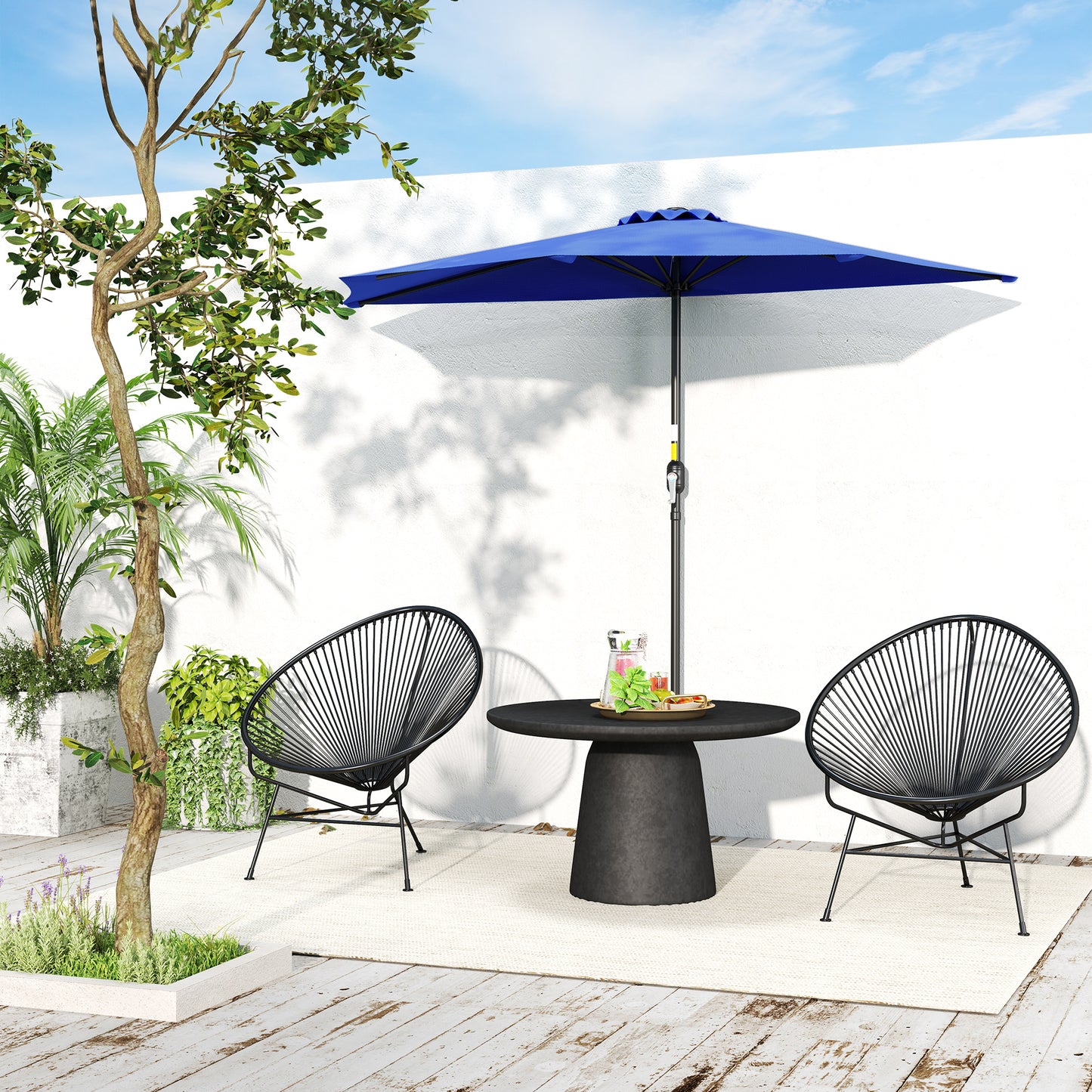 9ft Half Round Umbrella Outdoor Patio Garden Balcony Parasol Window Sun Shade w/ 5 Ribs, Deep Blue
