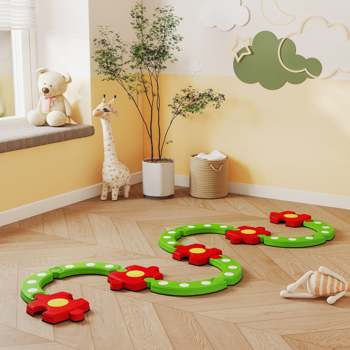 Qaba Kids Balance Beam Stepping Stones with Non-slip Surface for Kids 3-8, Build Coordination and Gross Motor Skills, Green