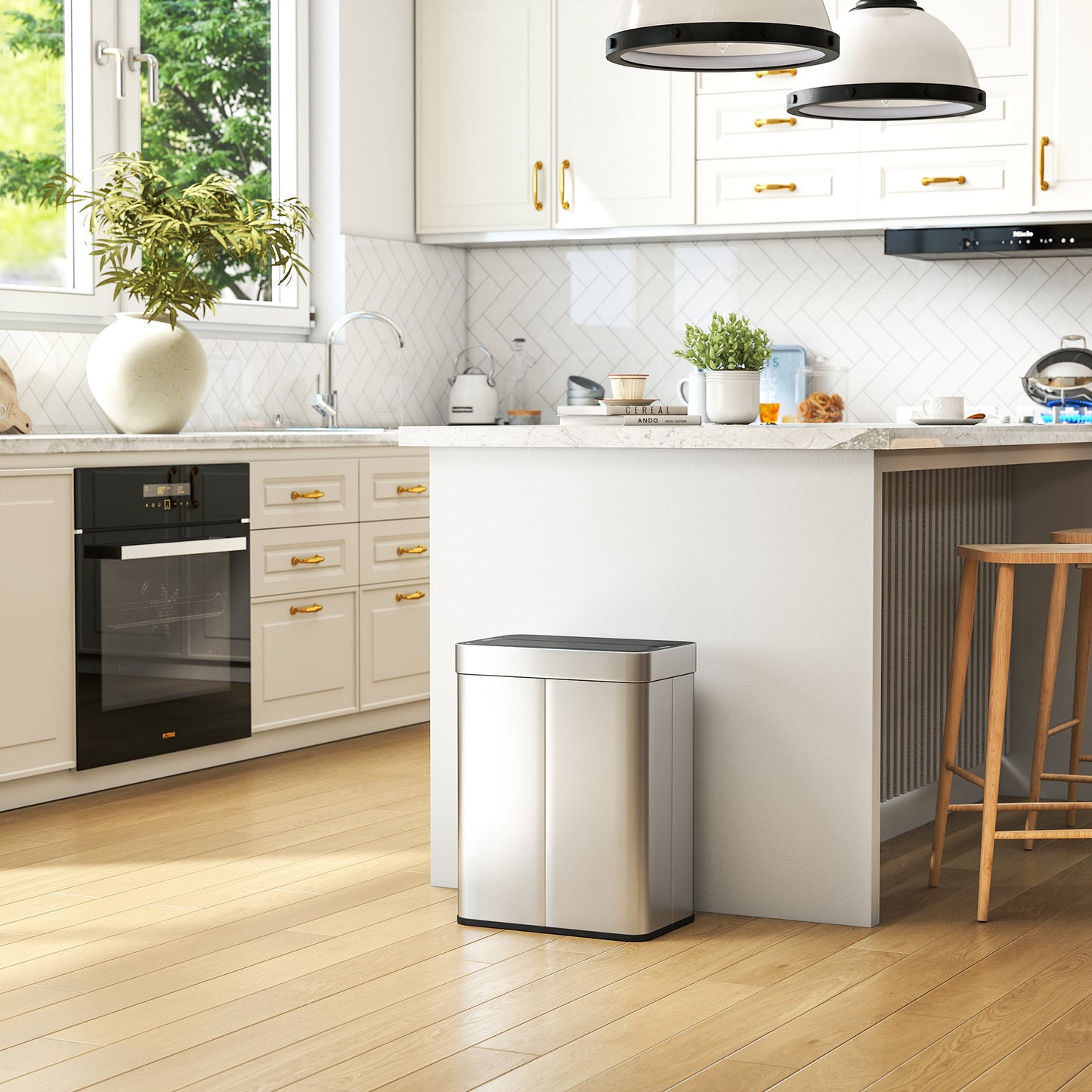 13.2 Gallon Sensor Can, Automatic Garbage Can with Soft-Close Butterfly Lid, Fingerprint-Proof Stainless Steel, Silver