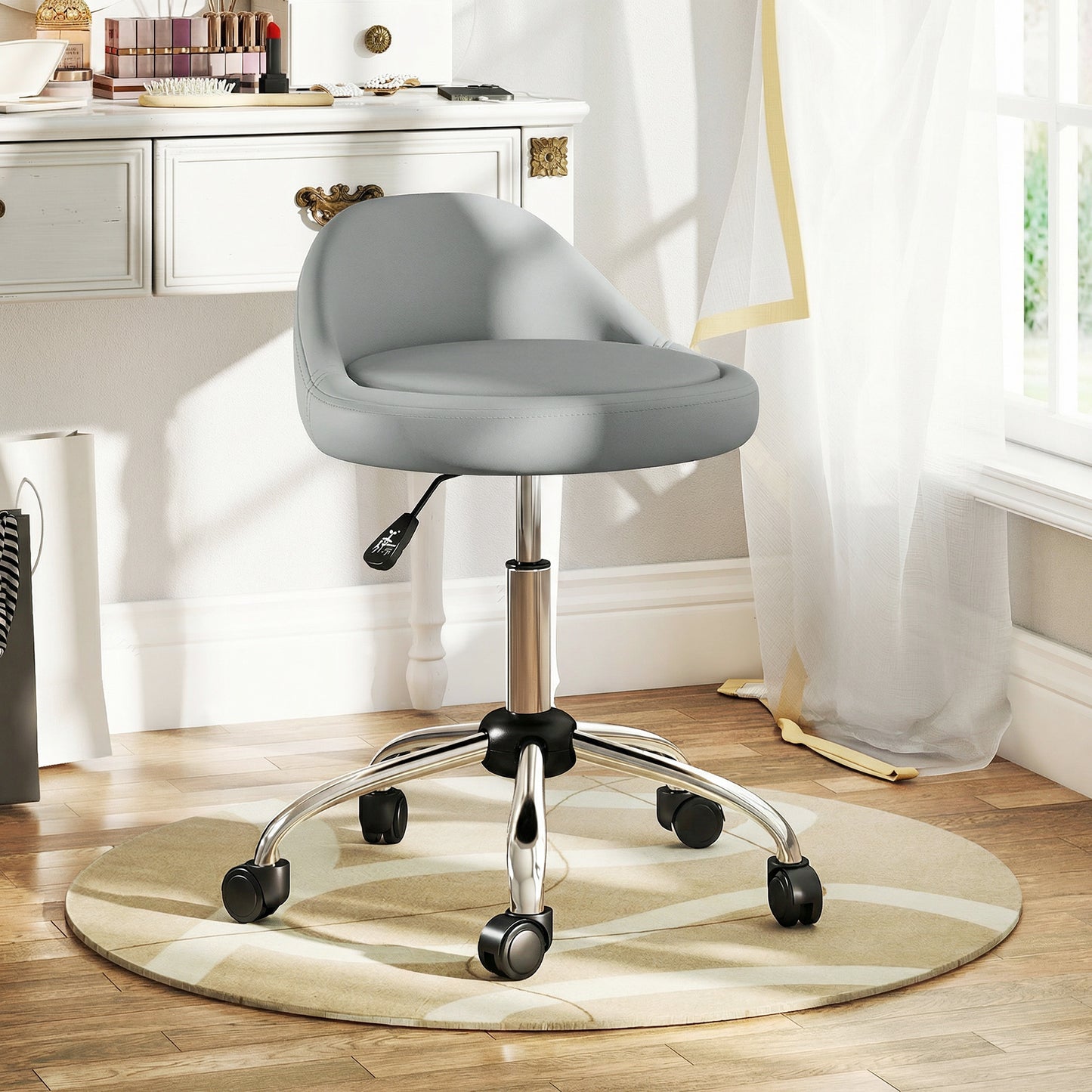 Salon Stool, Adjustable Rolling Stool, Grey