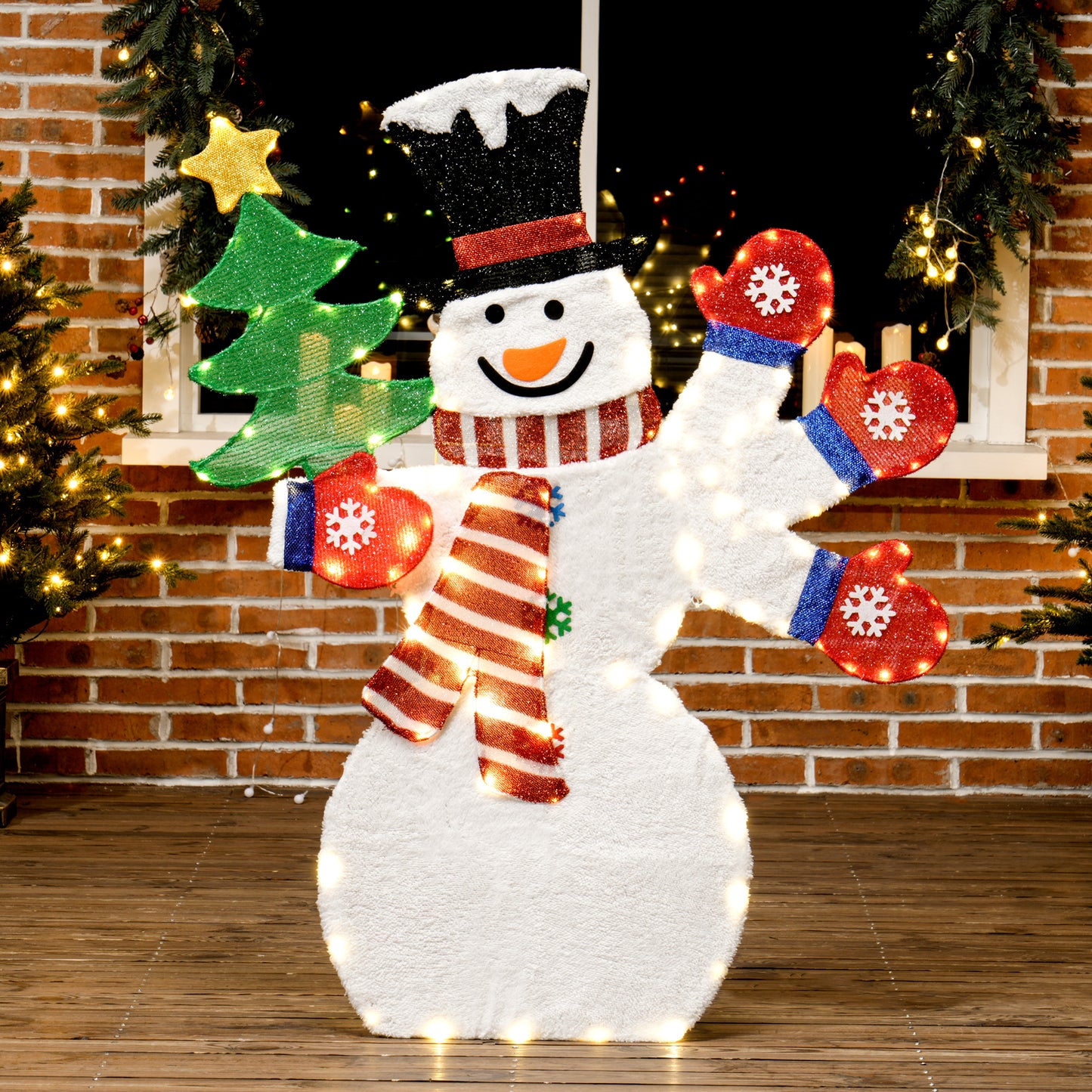4FT Lighted Snowman, Light Up Christmas Decor with 148 LEDs, Stakes and Zip Ties, IP44 Waterproof for Outdoor Yard