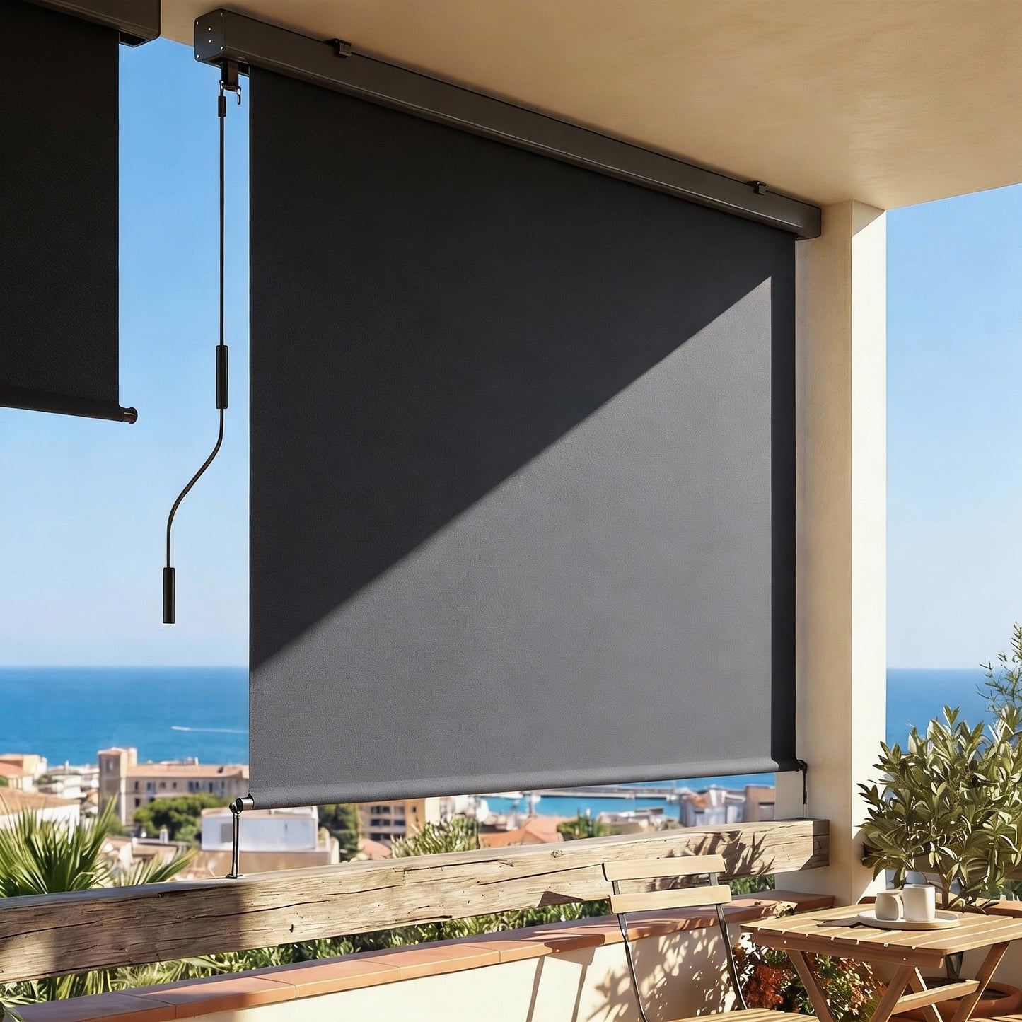 Cordless Roller Shade, Outdoor Blinds Cordless Roll Up Shade, UV Protection Waterproof, 98" L x 63" W, Dark Grey