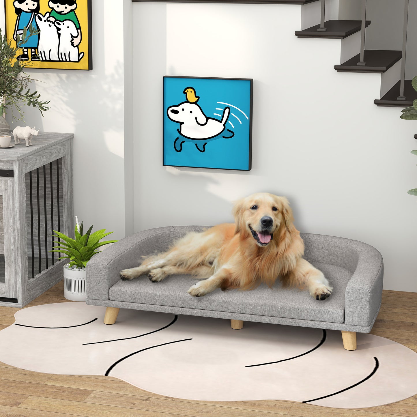 Dog Sofa for Large Dogs with Washable Cover, Anti-slip Foot Pads, Grey