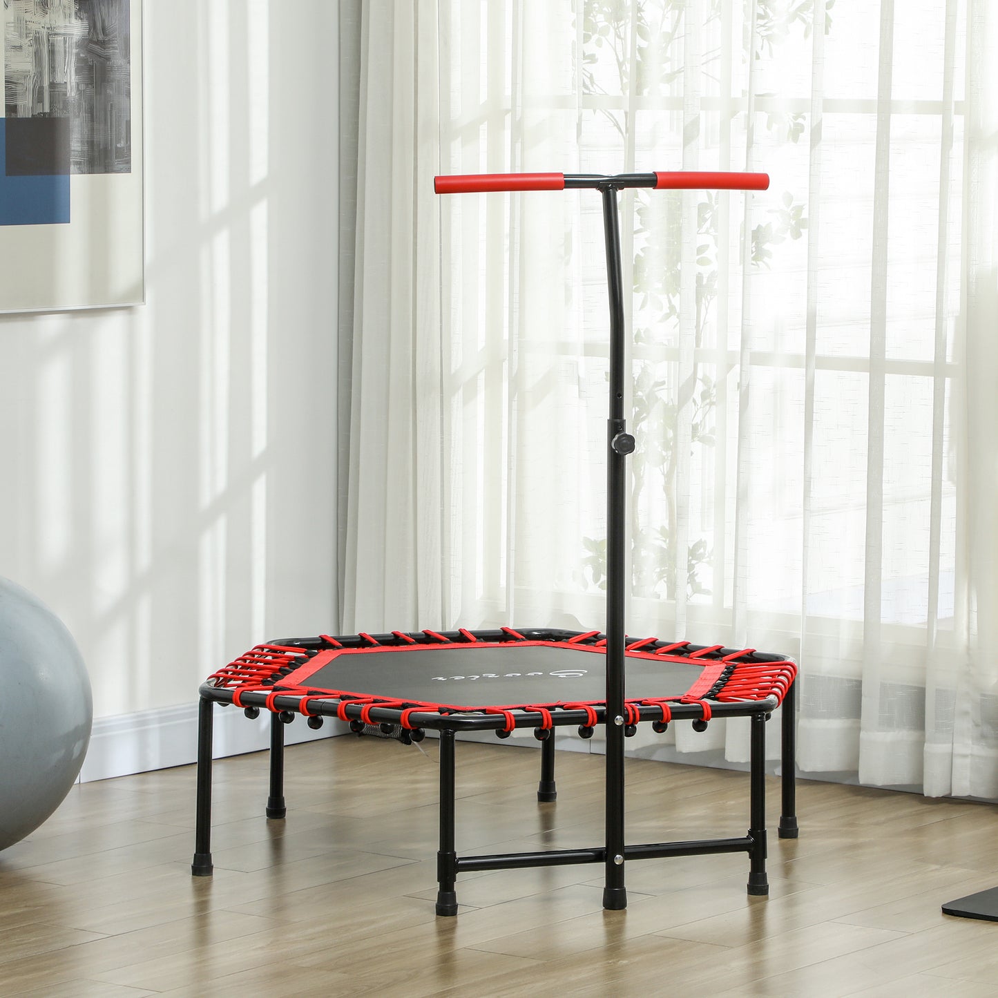 Soozier 45" Rebounder Trampoline for Adult, Quiet Bungee Rebounder with LED Lights and Adjustable Handle, Red