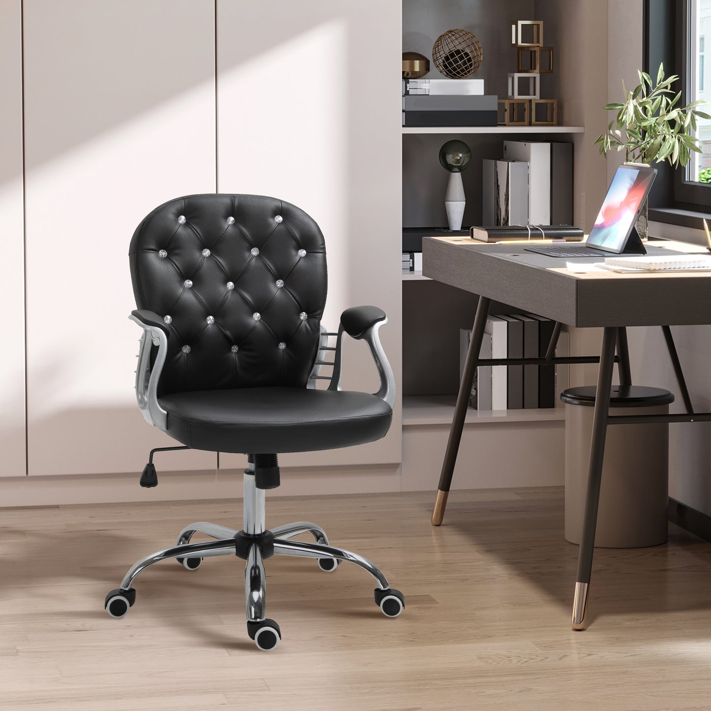 Office Chair, Comfortable Computer Desk Chair with Padded Seat and Adjustable Height, Tufted Back, Black