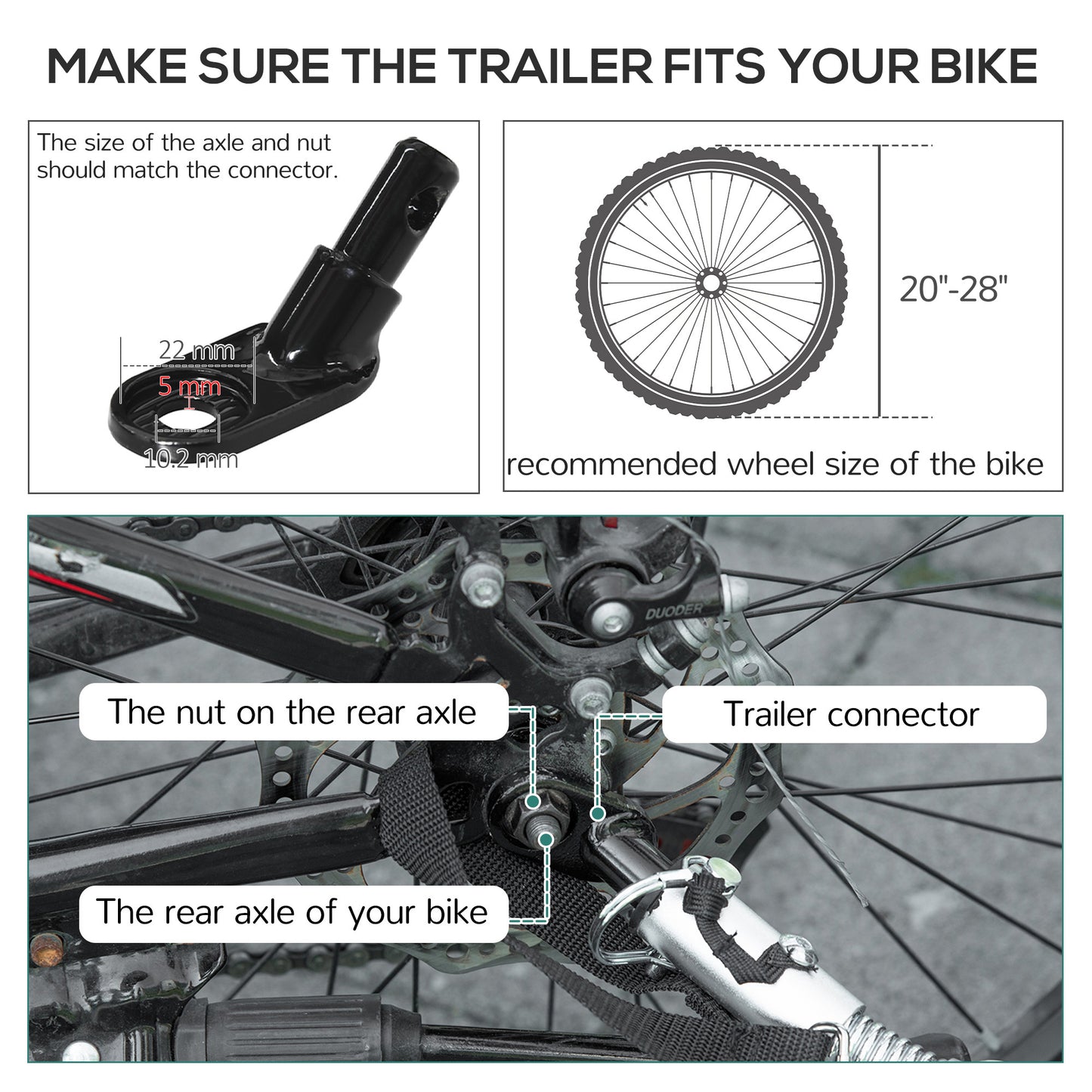 Aosom Outdoor Bike Cargo Trailer, Foldable Bicycle Luggage Wagon, Triple Safety, 16" Wheels, Removable Cover, Black and Grey