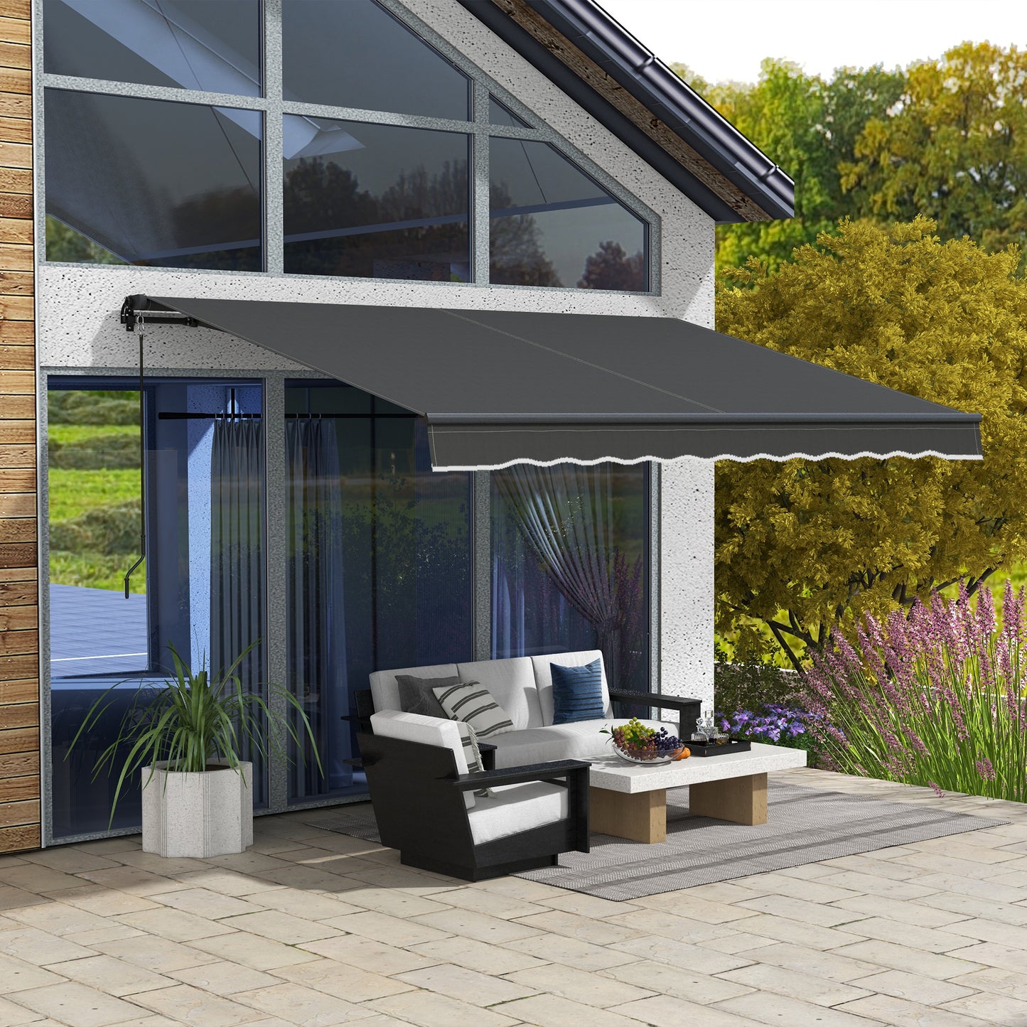 12' x 10' Retractable Awning, 280gsm UV Resistant Sunshade Shelter, for Deck, Balcony, Yard, Black