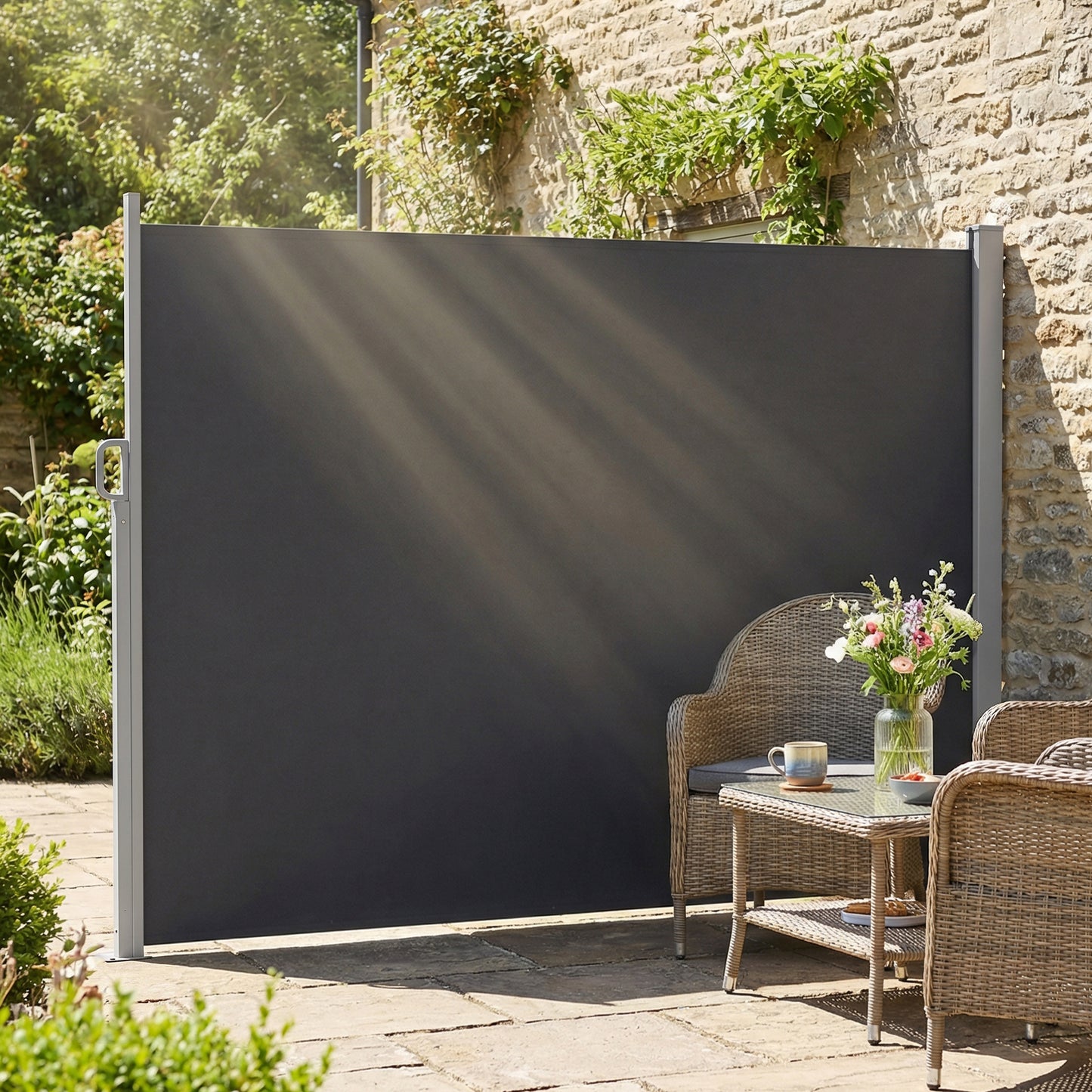 Retractable Side Awning, 165" x 73" Outdoor Privacy Screen, Water-Resistant, UV 50+, Dark Grey