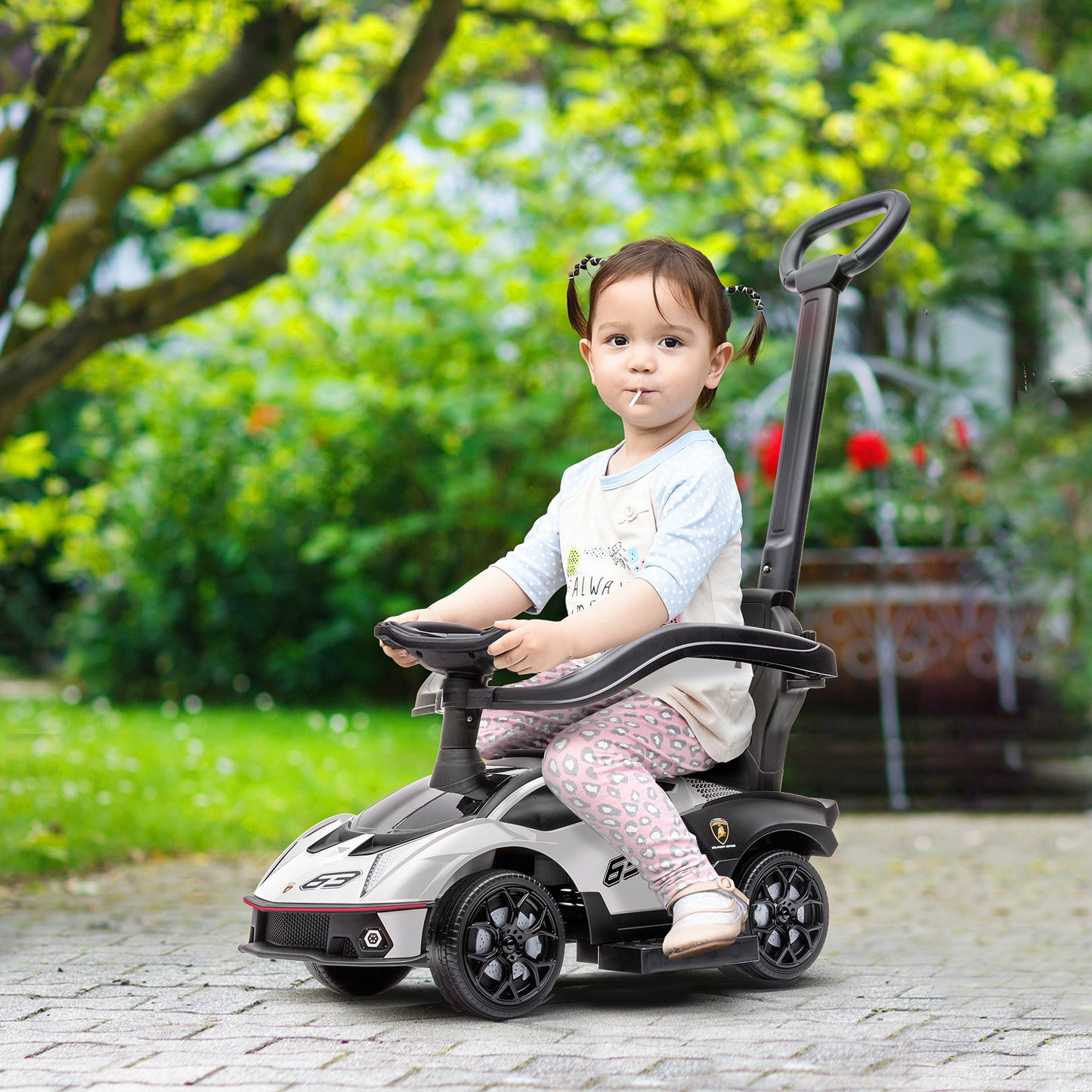 Aosom 3 in 1 Ride on Push Car for Toddlers, Licensed Kids Sliding Car with Safety Protection Footrest Horn, White