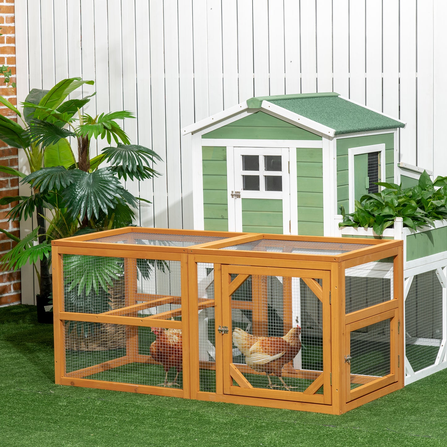 55" Wooden Chicken Coop Extension Outdoor with Roosting Bars, Combinable Design, Orange