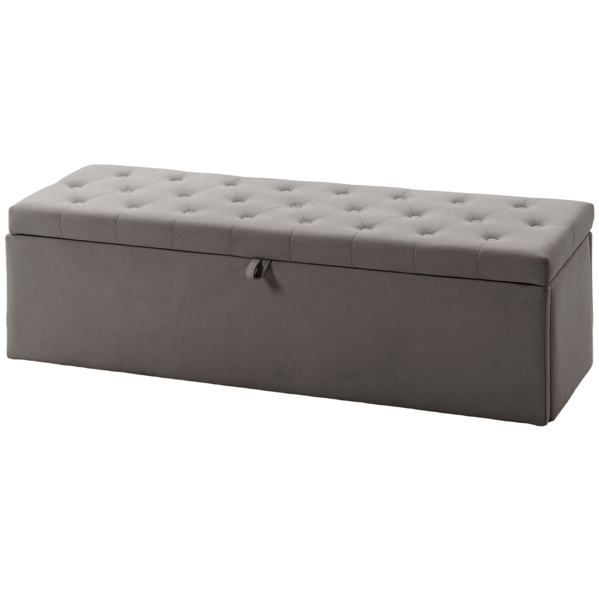 Storage Ottoman, Upholstered Velvet End of Bed Bench, Button Tufted Storage Bench for Bedroom, Living Room, Grey