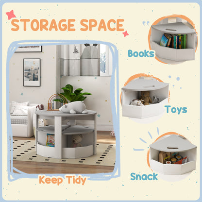 Qaba 5 Piece Kids Table and Chair Set with Storage for Kids Room, Grey