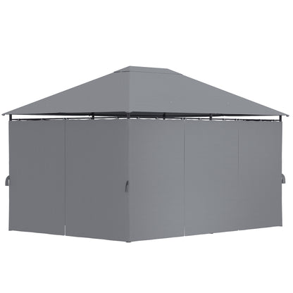 13'x 10' Soft-top Steel Patio Gazebo Canopy Party Tent with 6 Removable Curtains and Drainage Holes, Grey