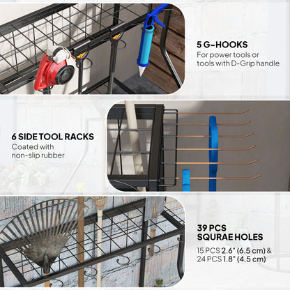 3-Tier Yard Tool Tower Rack, Garden Tool Organizer with Hooks for Long-Handled Rakes, Shovel, Broom, Orange