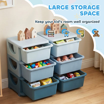 Qaba 3 Tier Kids Toy Organizer and Storage Bins with 6 Plastic Drawers, Blue