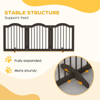 24" Freestanding Pet Gate For Dogs with 2 Support Feet, Coffee