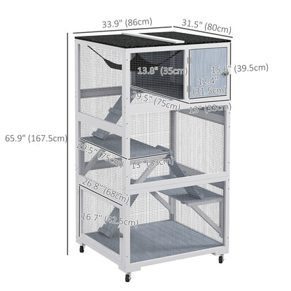 34" L Catio Outdoor Cat Enclosure on Wheels with Hammock Multiple Platforms Resting Condo Ramps for 1-3 Cats, Light Grey