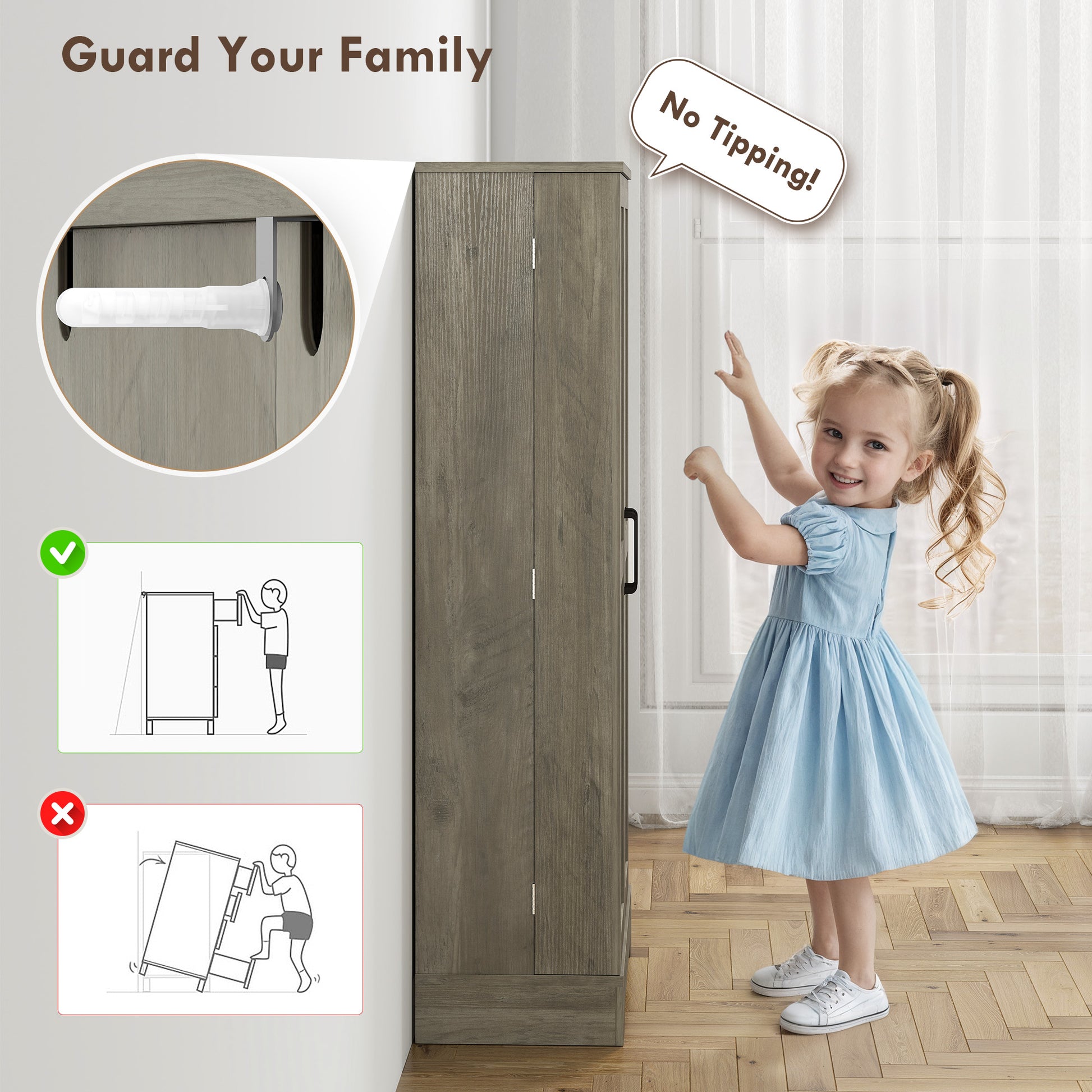 50" Pantry Storage Cabinet, Farmhouse Kitchen Pantry Cabinet with Doors, Adjustable Shelves, Distressed Grey
