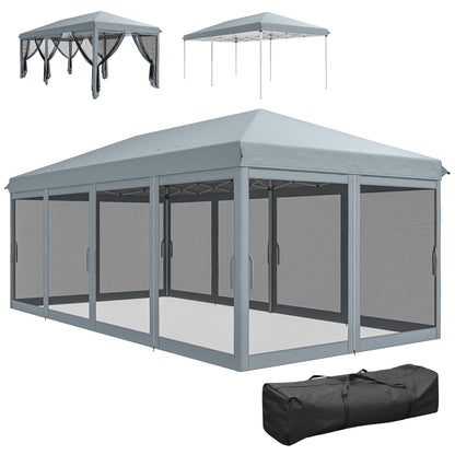 10' x 20' Pop Up Canopy Tent Gazebo with Removable Mesh Sidewall Netting, Carry Bag for Backyard Patio Outdoor, Grey