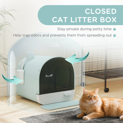 Cat Litter Box with Lid, Removable Tray, Scoop, Filter, Green