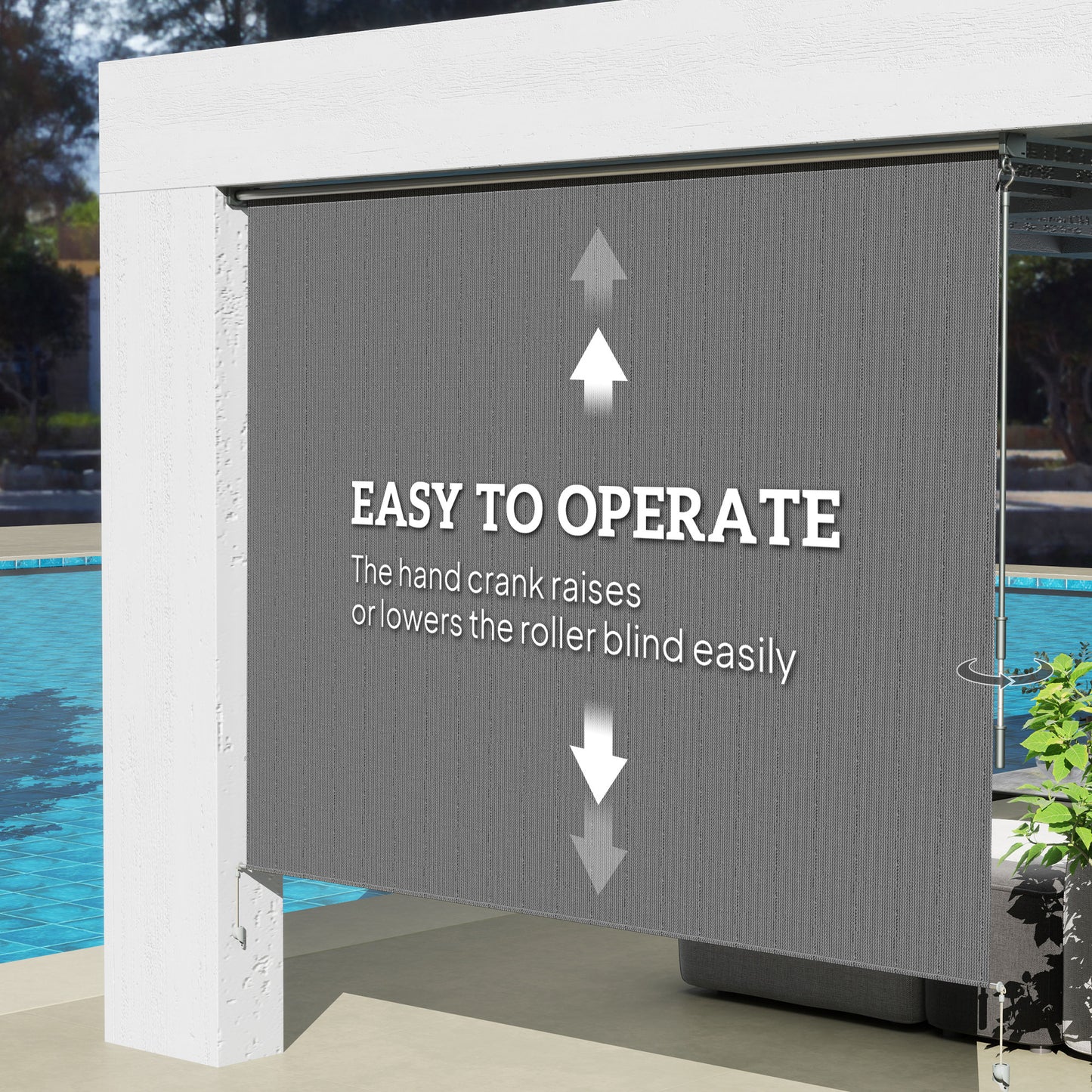 8' x 6' Patio Door Blinds, Outdoor Roller Shades, Cordless Roll Up Shade for Porch Gazebo, Dark Grey
