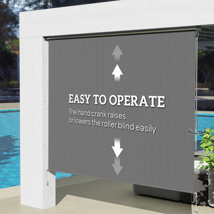 8' x 6' Patio Door Blinds, Outdoor Roller Shades, Cordless Roll Up Shade for Porch Gazebo, Dark Grey