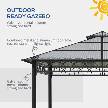 10' x 10' Outdoor Hardtop Gazebo Canopy w/ Double PC Roof, Steel Frame, Nettings, Curtains for Garden Lawn Deck, Khaki