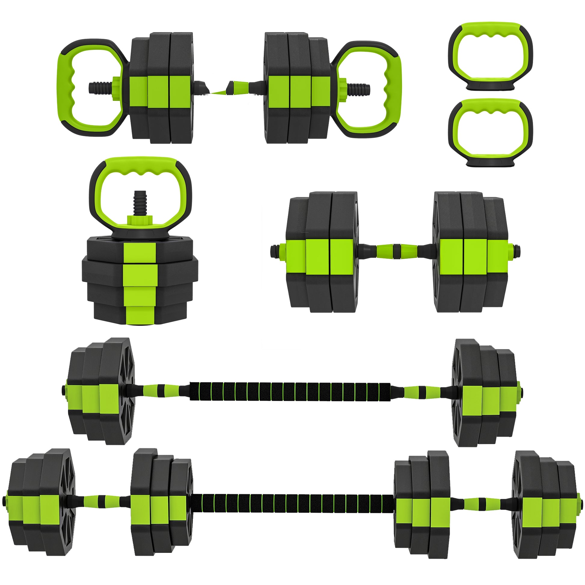 Soozier 6-in-1 Adjustable Dumbbell Set, Used as Kettlebell, Barbell, Dumbbell, Push-Up Stand, 66lbs Free Weights Set, Green
