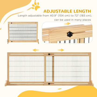 41"-71" Wooden Freestanding Pet Gate with Support Feet, for Small Medium Dogs, Natural