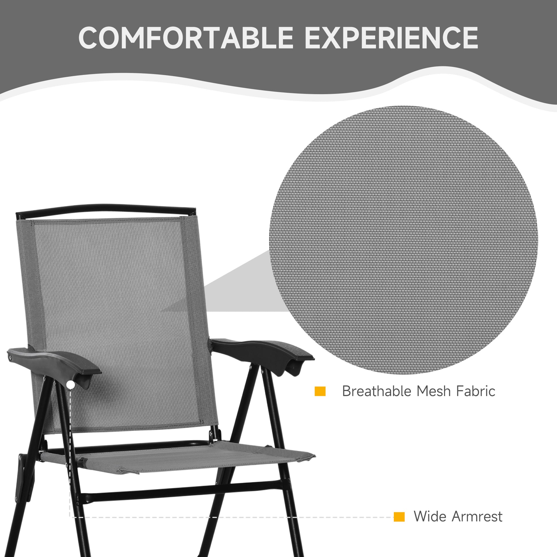 Folding Outdoor Bistro Set, Patio Table and Chairs with Reclining Backrest and Round Dining Table, Grey