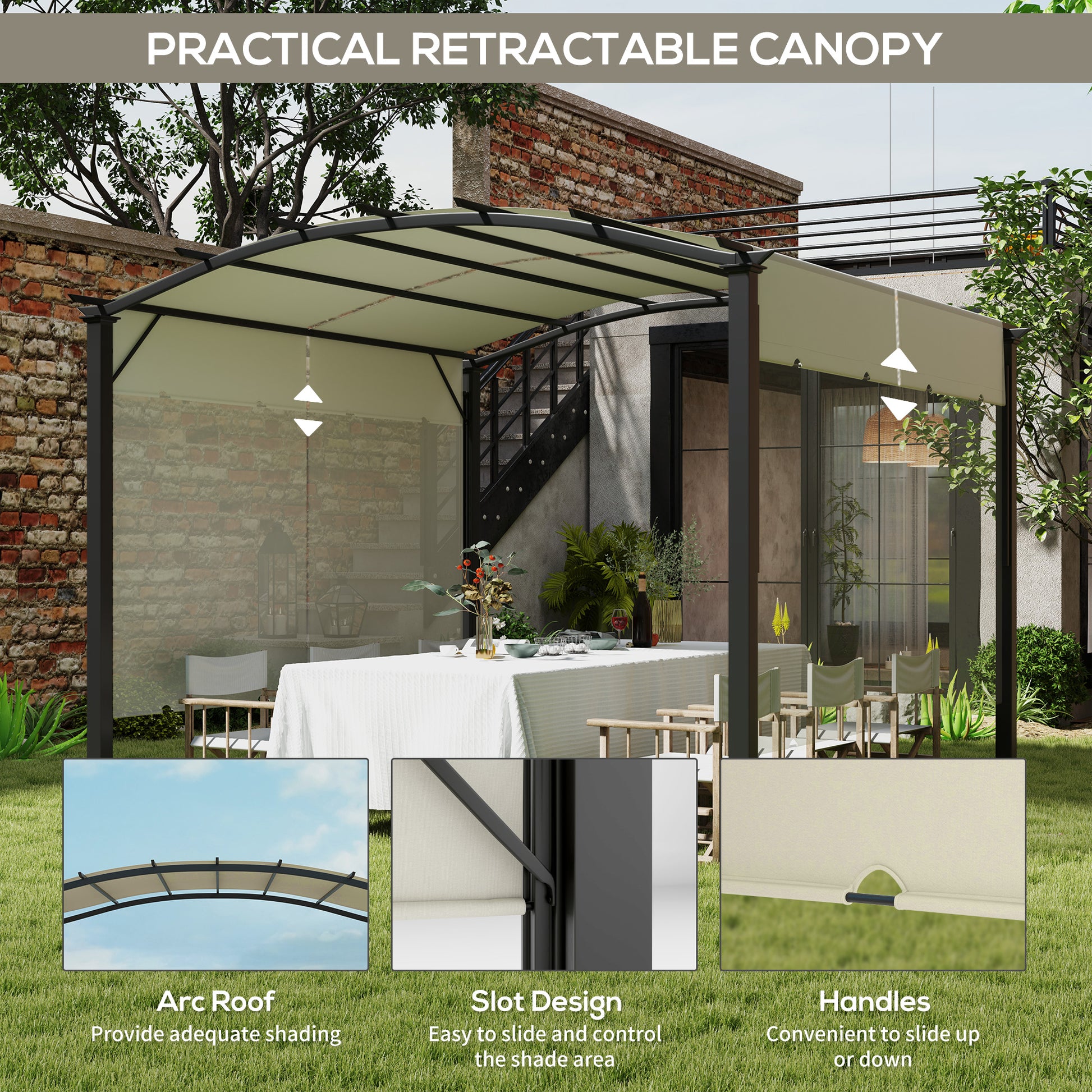 11' x 11' Retractable Pergola Canopy for Patio, Backyard, Beige