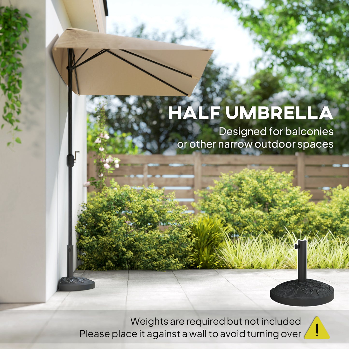 8ft Half Round Umbrella Outdoor Balcony Parasol Patio Garden Outdoor Window Sun Shade w/ 5 Ribs