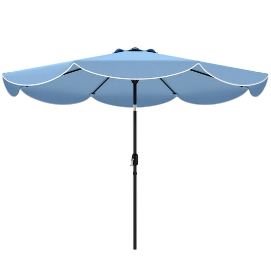 9' x 9' Round Market Umbrella with Valance, Patio Umbrella with Tilt and Crank, for Garden, Deck, Poolside, Sky Blue